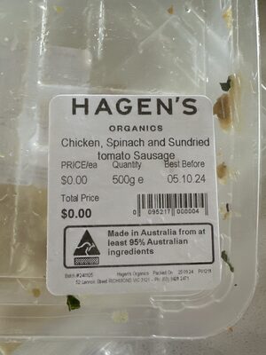 Chicken, Spinach And Sundried Tomato Sausage