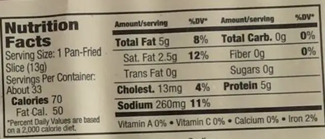Thick Sliced Bacon, Center Cut, Hickory Smoked nutrition facts table