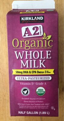 A2 Organic Whole Milk front packaging