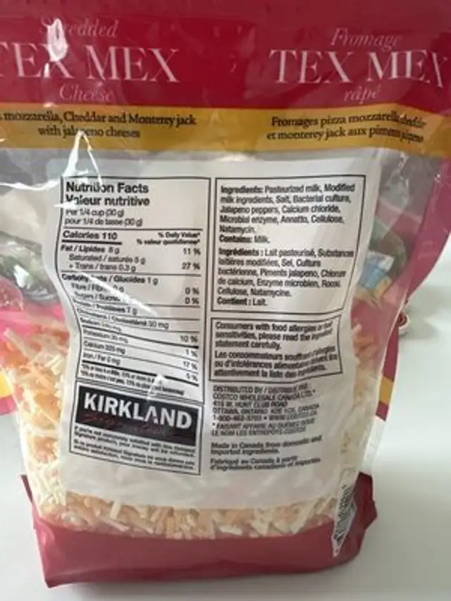 Shredded Tex Mex Cheese nutrition facts table