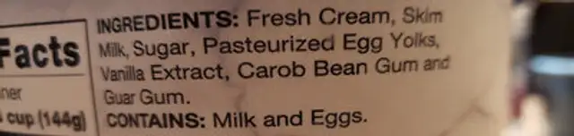 Super Premium Vanilla Ice Cream ingredients label