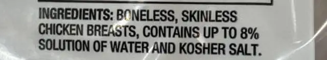 Boneless, Skinless Chicken Breasts ingredients label