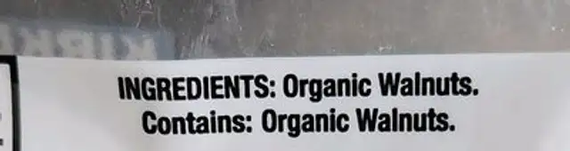 Organic Walnuts ingredients label