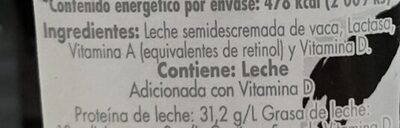Leche Deslactosada ingredients label