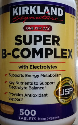 Kirkland Signature One Per Day Super B-complex With Electrolytes,500 Tablets front packaging
