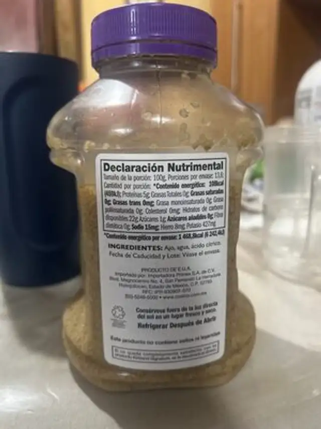 Ajo picado de California nutrition facts table