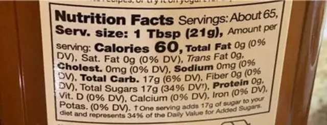 NorCal Raw Unfiltered Honey nutrition facts table