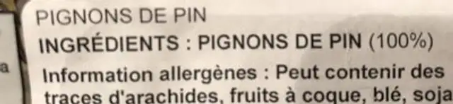 Pignons de pin ingredients label