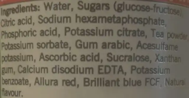 Strawberry Iced Tea ingredients label