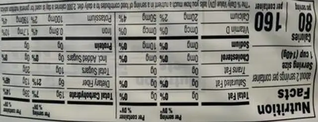 Frozen Organic Blueberries nutrition facts table