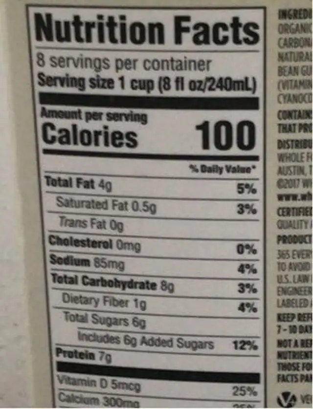 Organic Original Soy Non-Dairy Beverage nutrition facts table