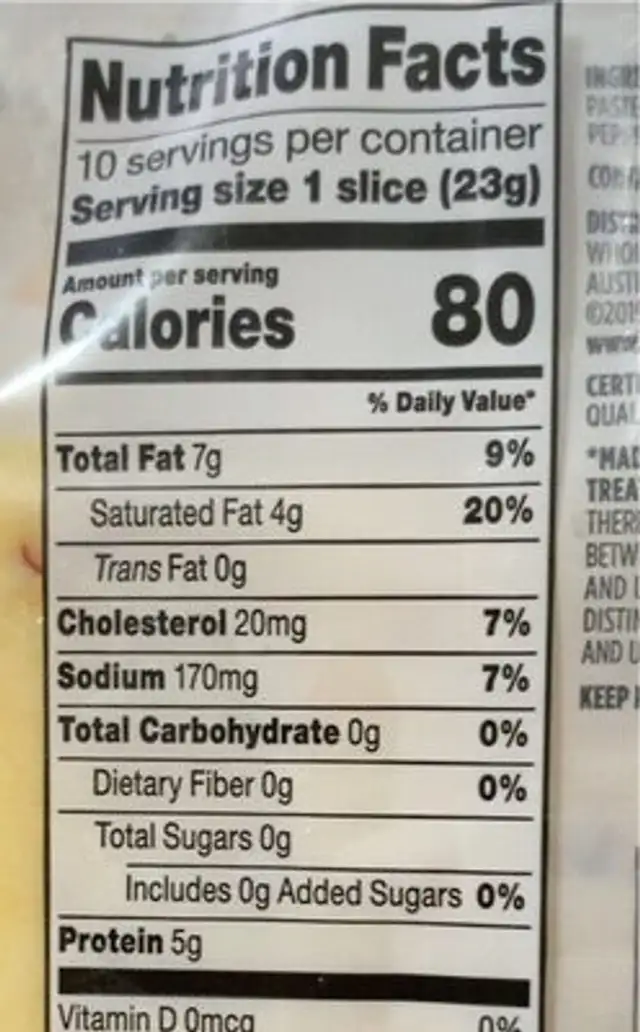 Pepper jack sliced monterey jack cheese with jalapeno peppers nutrition facts table