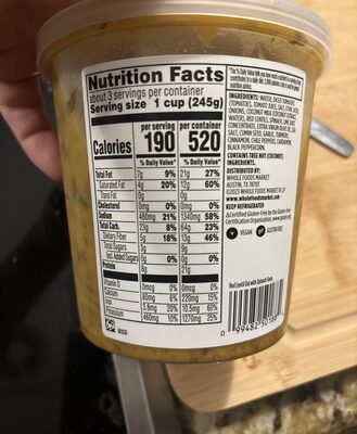 Red Lentil Dal with Spinach Soup nutrition facts table