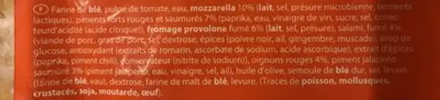 Pizza Diavola ingredients label