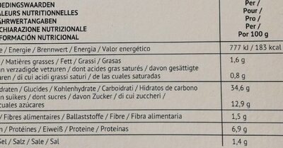Piffero hawaï nutrition facts table