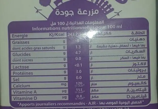 Milk lactose free nutrition facts table
