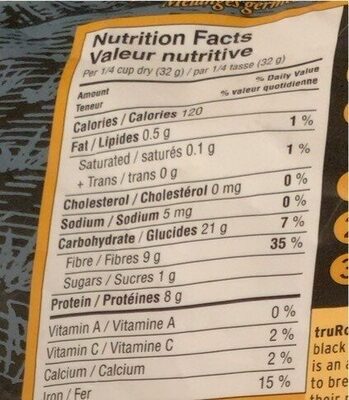 Sprouted Lentil Trio nutrition facts table