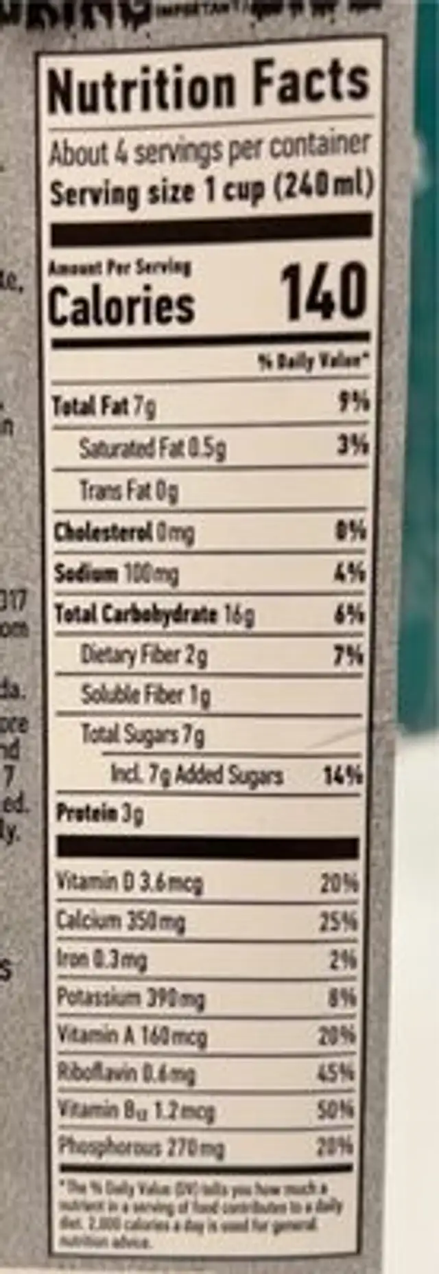 Oatmilk barista edition nutrition facts table