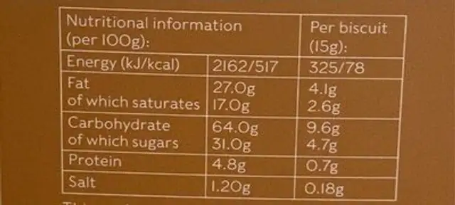 Caramel & sea salt biscuits nutrition facts table