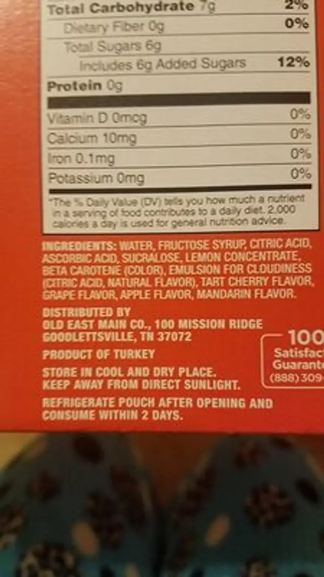 Juice ingredients label