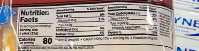 Colby jack cheese nutrition facts table