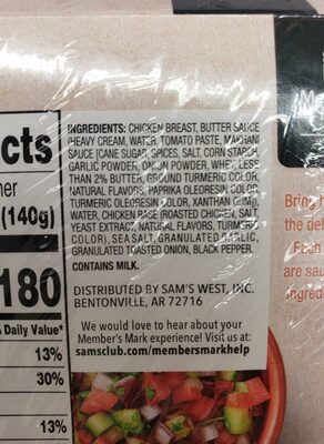 Butter Chicken ingredients label