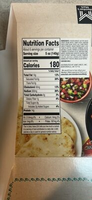 Butter Chicken nutrition facts table