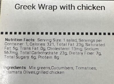 Greek Wrap with Chicken nutrition facts table