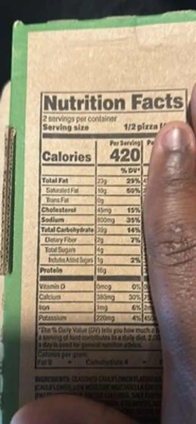 Cauliflower Crust Fire Roasted Vegetables Flatbread nutrition facts table