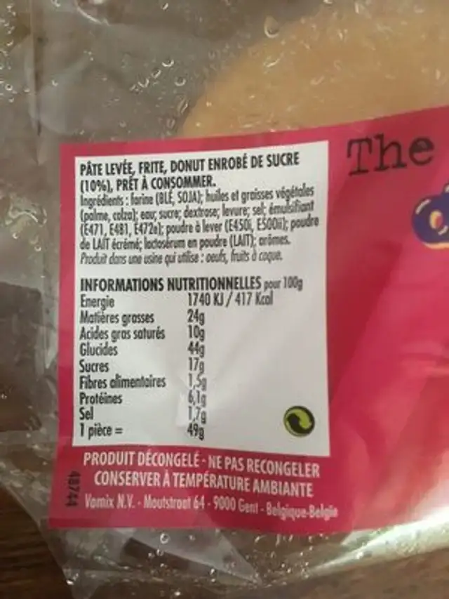 The original doony's ingredients label