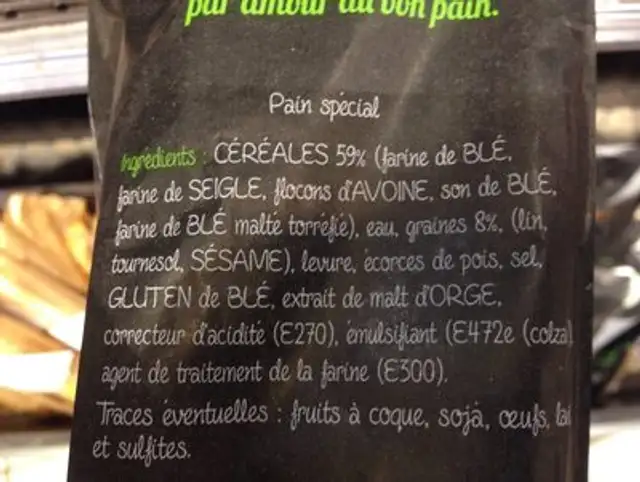Pain Multicereales ingredients label