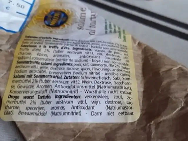 Salame al tartuffo ingredients label