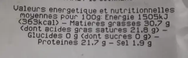 Fourme de Montbrison nutrition facts table