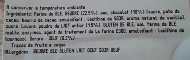 Pains choc 3meunier pur beurre X10 ingredients label