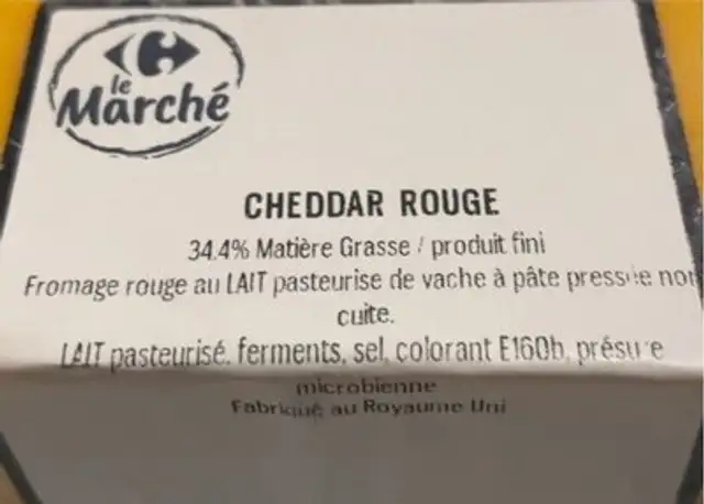 Chddar Rouge nutrition facts table