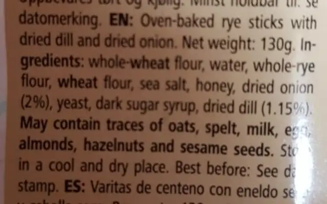 oven-baked rye sticks ingredients label