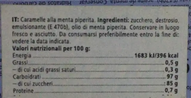 Peppermint fish nutrition facts table