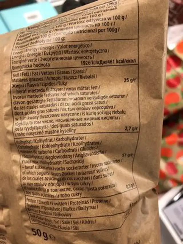 Chips de pois chiches ingredients label