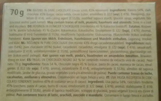 Dark chocolate covered raisins ingredients label