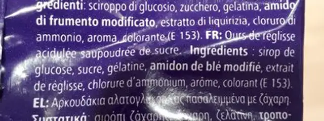 Liquorice bear ingredients label