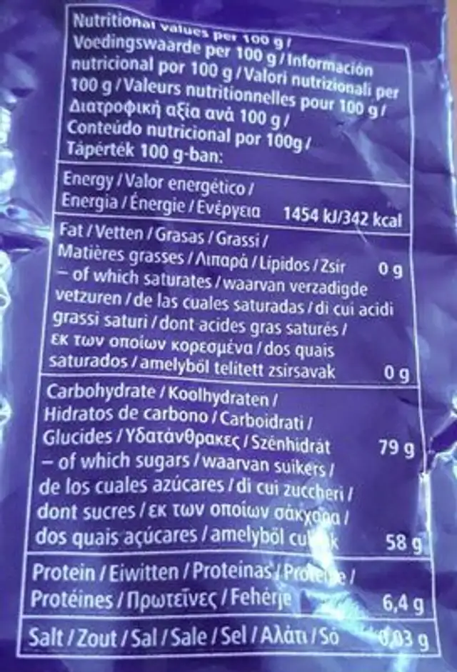 Liquorice bear nutrition facts table