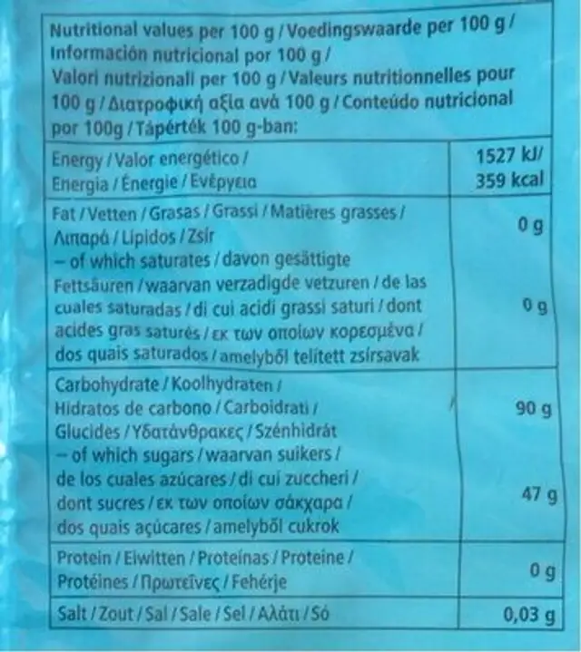 Vingummifisk nutrition facts table