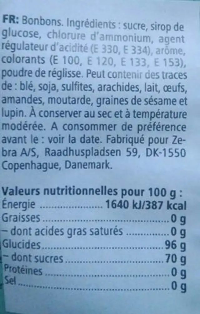 blandede bolsjer mixed boiled sweets ingredients label
