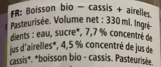 Jus de cranberry bio ingredients label