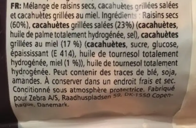 Snack mix ingredients label
