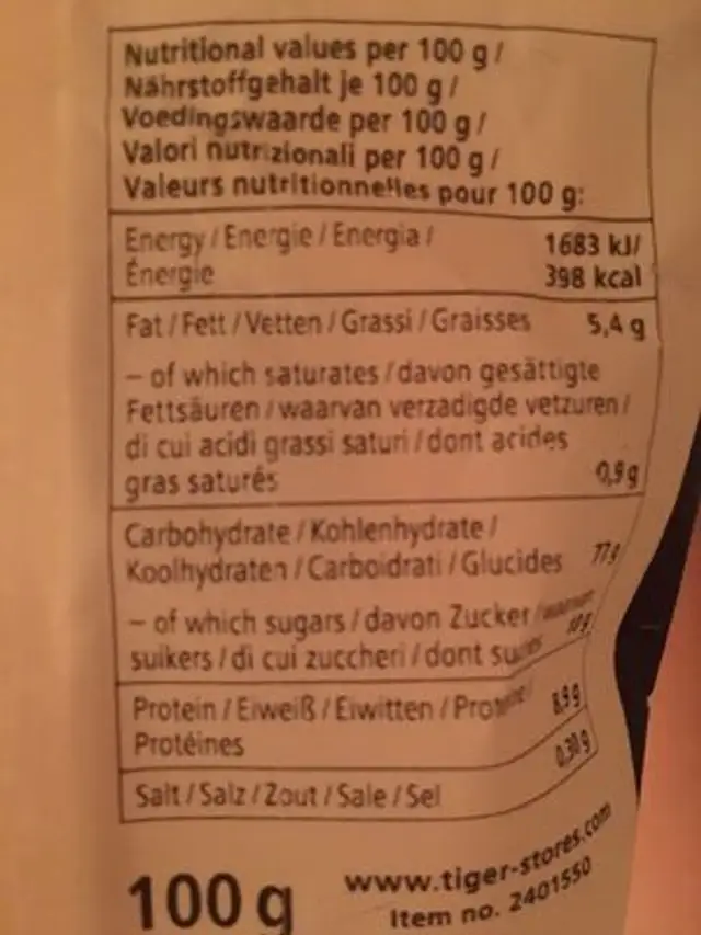 Orient snacks ingredients label