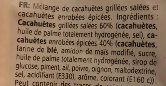 Chilli peanut mix ingredients label