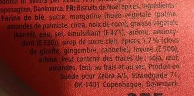 Christmas cookies ingredients label