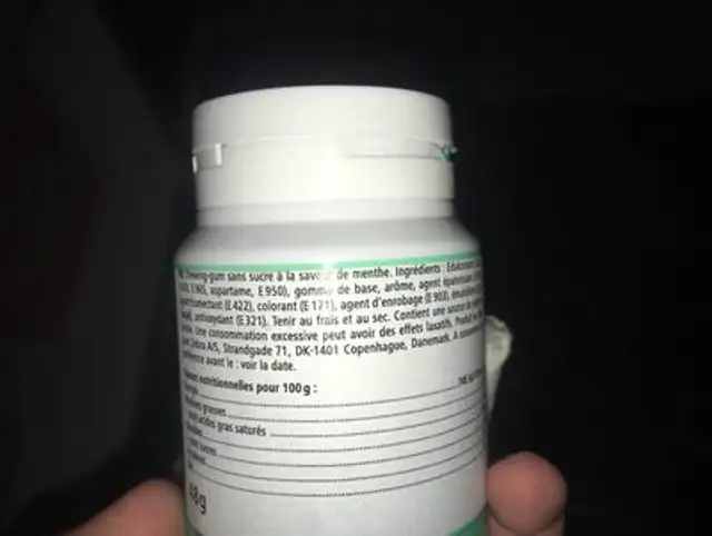 chewing gum ingredients label
