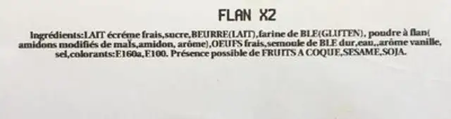 Flan x2 ingredients label